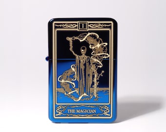 Nuovo accendino con tarocchi del Mago, design personalizzato inciso, accendino in ottone ricaricabile e riutilizzabile