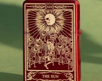 Lighter custom engraved, The Sun tarot new design, cool lighter, personalised gift for anniversary, refillable lighter