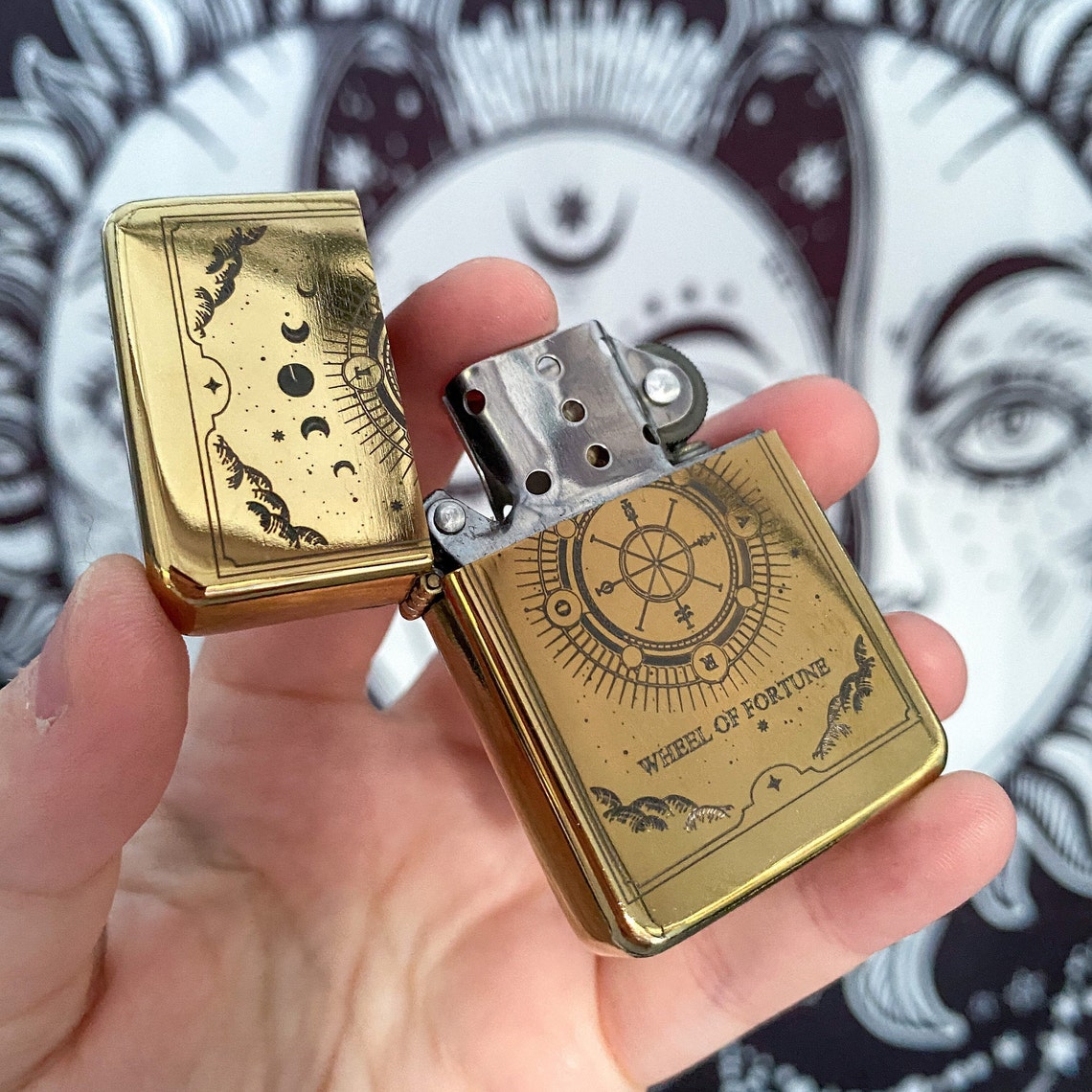 Wheel Of Fortune tarot card lighter engraved lighter tarot Etsy