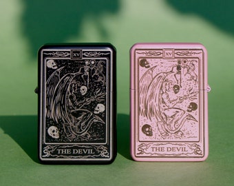 The Devil tarot card engraved lighter, engraved petrol lighter, tarot card engraving, cool lighter, gold tarot card, personalised gift