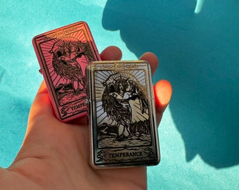 Temperance tarot card engraved lighter, engraved lighter, tarot card engraving, cool lighter, gold tarot card, tarot card lighter, lighter