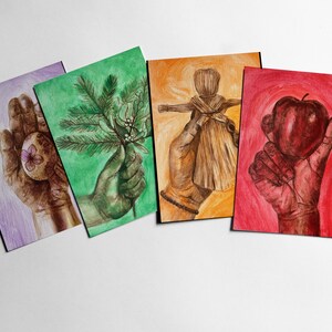 Wheel of the Year Seasonal Reflection Cards | Colorful Altar Art Post Cards - Pagan Sabbat Solstice