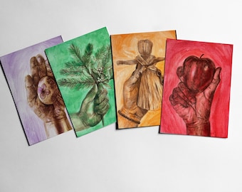 Ruota dell'anno, biglietti di riflessione stagionale / cartoline artistiche colorate per altari - Solstizio del Sabbat pagano