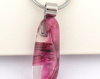 Burgundy Pink Pendant, Clear, Fused Glass Necklace for women, Stainless steel - Unique Birthday Gift