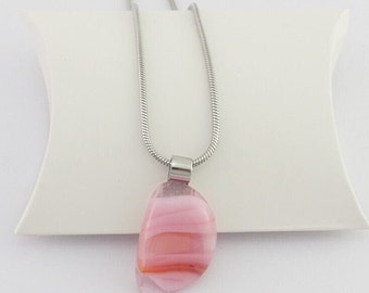 Pink Fused Glass Pendant, Glass necklace for women, Birthday gift