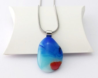 Aqua, Blue Fused Glass Pendant, Handcrafted fused glass necklace for women. Birthday Gift