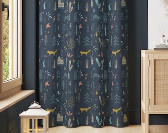 Forest Window Curtain, Tree and Fox Curtain, Fun Pattern, Cotton, Sheen or Blackout Curtain, Kids Room Decor, Window Curtain 57&quot; Width - C3
