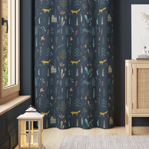 Forest Window Curtain, Tree and Fox Curtain, Fun Pattern, Cotton, Sheen or Blackout Curtain, Kids Room Decor, Window Curtain 57&quot; Width - C3