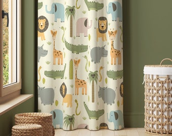 Crocodile Window Curtain, Safari Theme Cute Curtain, Cotton, Sheen or Blackout Curtain, Kids Room Curtain, Window Curtain 57&quot; Width - C25