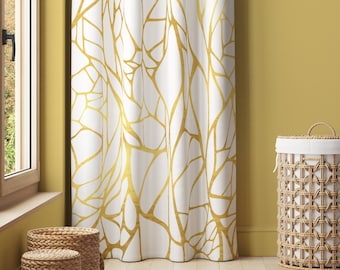 Abstract Ornament Window Curtain, Gold Color Lines, Cotton, Sheen or Blackout Curtain, Room Decor, Luxury Window Curtain 57&quot; Width - C157