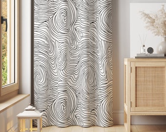 Storm Window Curtain, Abstract Pattern Curtain, Black and White, Cotton, Sheen or Blackout Curtain, Bedroom Curtain, 57&quot; Width - C214
