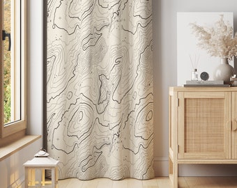 Topographic Map Curtain, Travel, Vintage Style Curtain, Cotton, Sheen or Blackout Curtain, Room Decor Luxury Window Curtain 57&quot; Width - C211