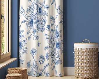 Blue Flower Nature, Cotton Window Curtain CC201 | Floral Curtain, Decorative Curtains, Cotton Curtains, Curtain Panels