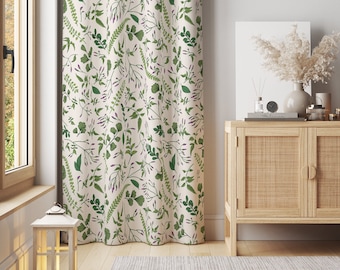 Green Herbarium Nature Window Curtain, Floral Curtain Home Decor, Cotton, Sheen or Blackout Curtain, Luxury Window Curtain 57&quot; Width - C210