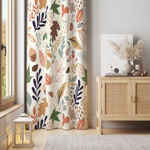 Acorns Nature Window Curtain C181 | Floral Curtain, Decorative Curtains, Opaque Window Curtains, Blackout Curtains, Curtain Panels