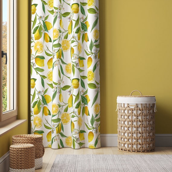 Albero di limone, tenda per finestra in cotone CC208 / Tenda floreale, tende  decorative, tende in cotone, tende a pannelli -  Italia