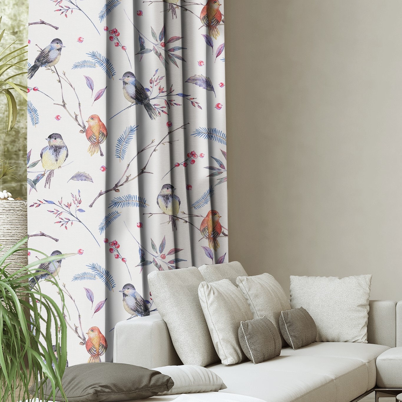 Little birds Window Curtain C226 Animal Curtain Decorative Etsy