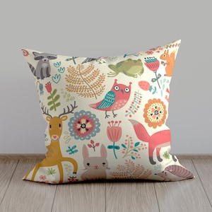 Throw Pillow Spring Animals P350 | Kids Pillow, Decorative Pillow, Microfiber Pillow Cover, Pillow with insert, Cushion for Couch Sofa