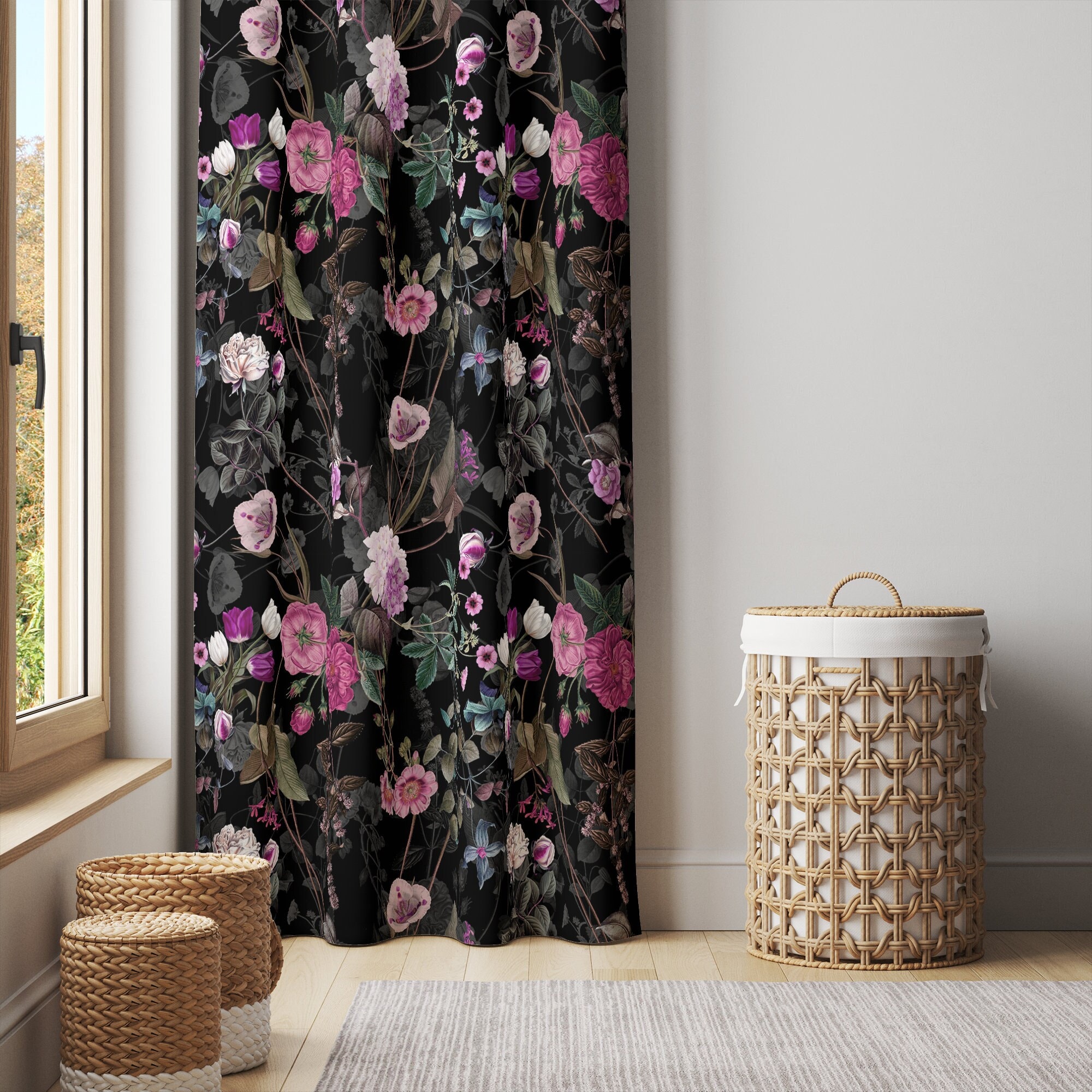 Pink on sale black curtains