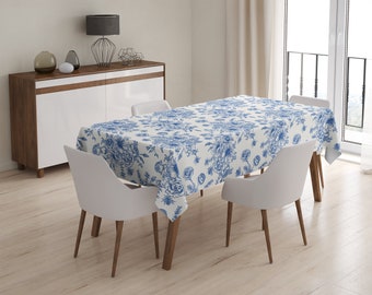 Tablecloth Blue flower Q201 | Kitchen Tablecloth, Decorative Tablecloth, Stain resistant Tablecloth, Rectangular Tablecloth