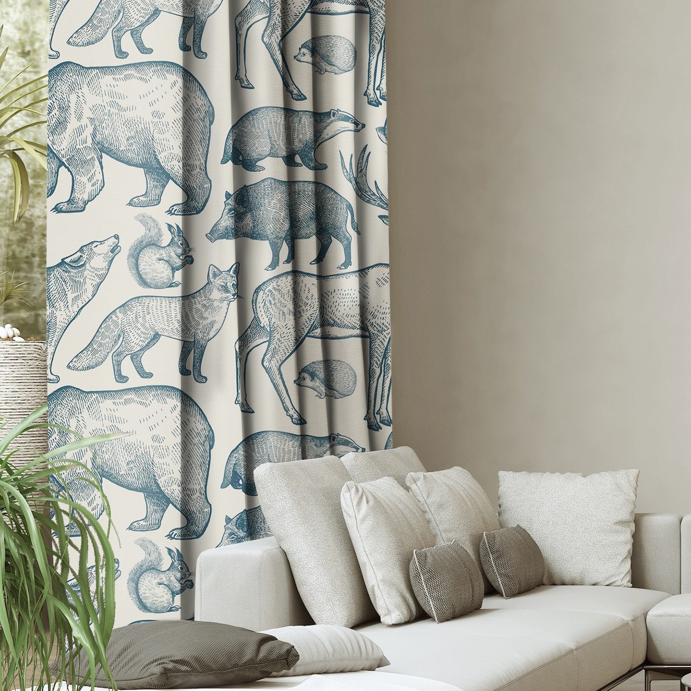 Wild Fauna Window Curtain C193 Animal Curtain Decorative Etsy
