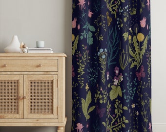 At Night Nature Window Curtain, Dark Herbs, Cotton, Sheen or Blackout Curtain, Bedroom Curtain, Luxury Window Curtain 57&quot; Width - C184