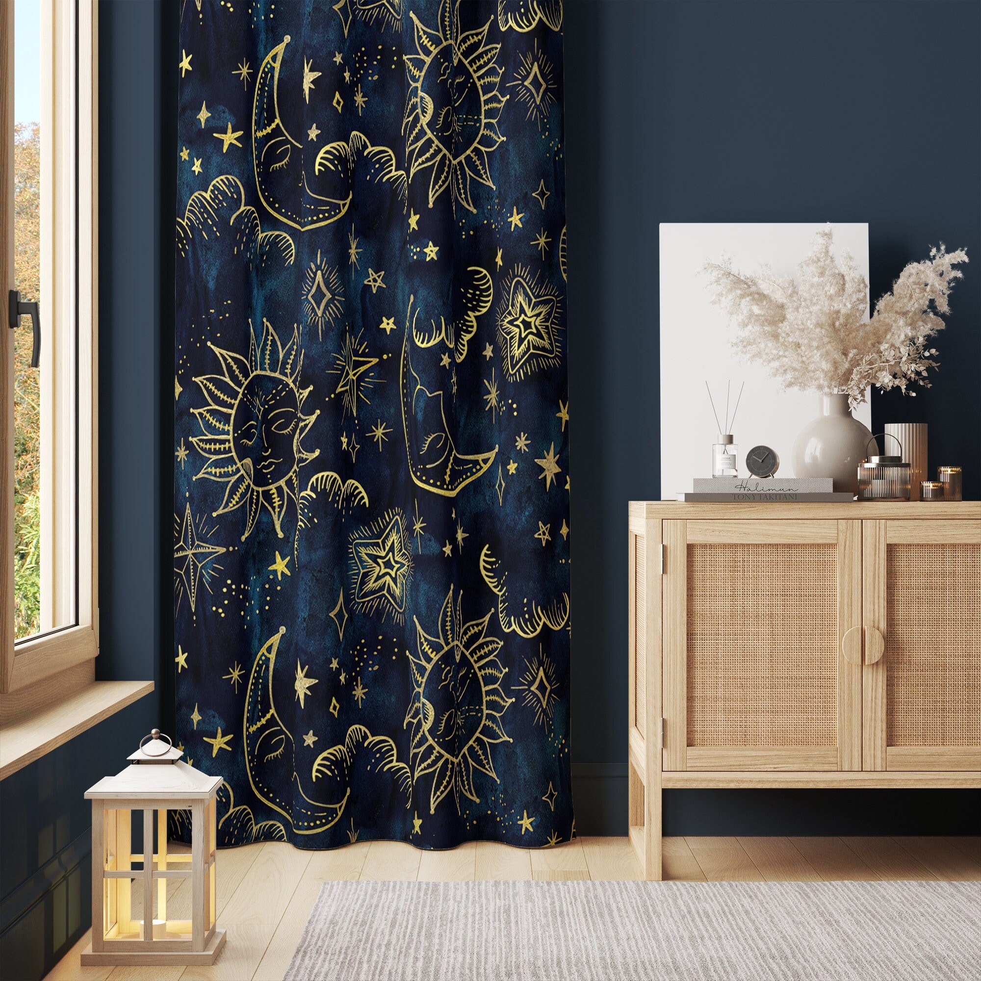 Tende luna e sole, tende da finestra, tenda da camera da letto, cotone, tenda lucida o oscurante, arredamento della camera, tenda da finestra 57" larg