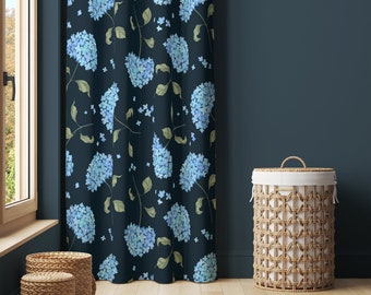 Garden Blue Flowers, Cotton Curtains, Dark Background, Curtains For Living Room, Blackout Curtains, Floral Room Decor, Flower Drapes CC1582