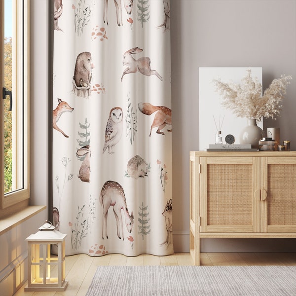 Forest Animals, Cotton Window Curtain CC1042 | Kids Room Curtain, Decorative Curtains, Cotton Curtain, Curtain Panels