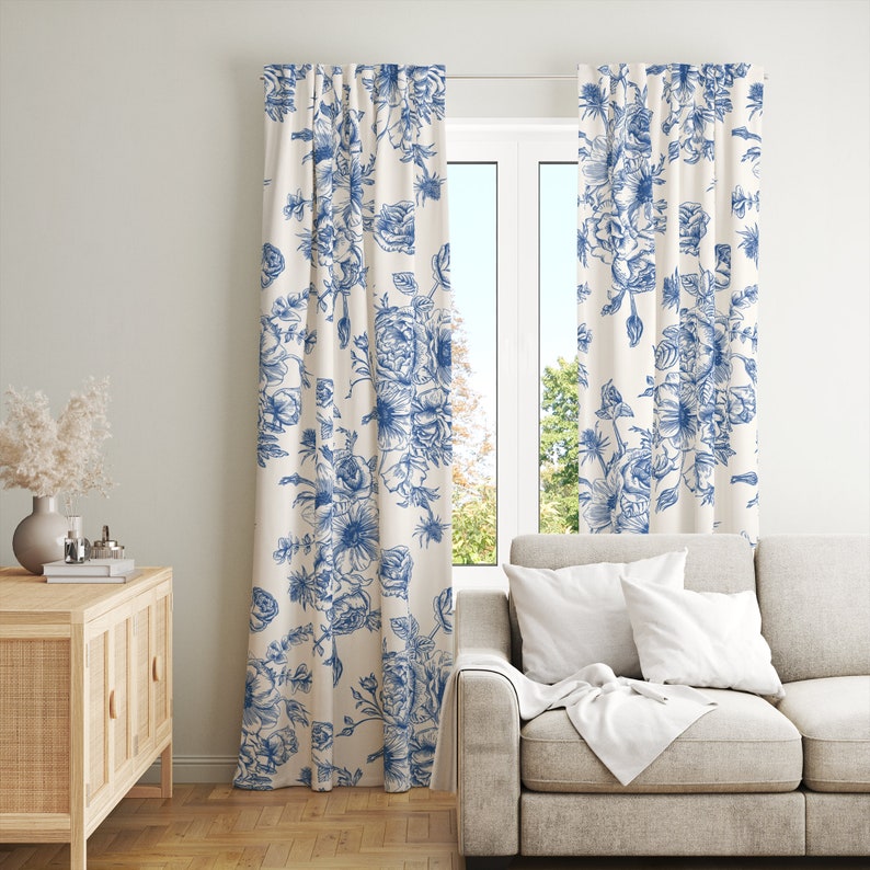 Blue Flower Nature Cotton Window Curtain CC201 Floral - Etsy