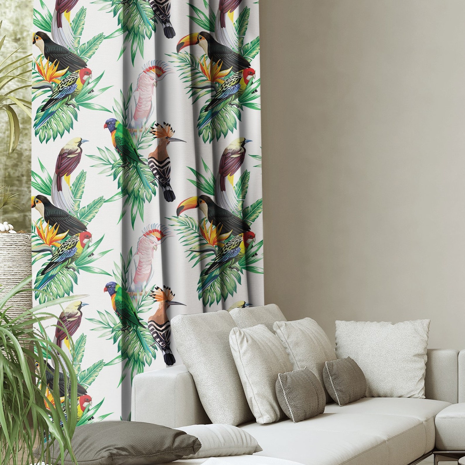 Tropical birds Window Curtain C94 Animal Curtain Decorative Etsy