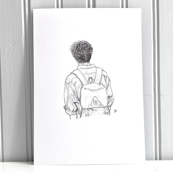 Timothée als Elio met Rugzak - A5 Art Print