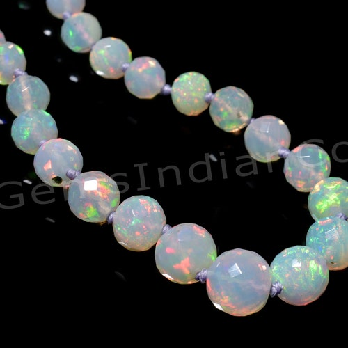 AAA Ethiopian, Opal Round Beaded Necklace, Welo Opal October order Birthstone, Handmade Knotted Necklace, Gift For Her, GIC#HM8