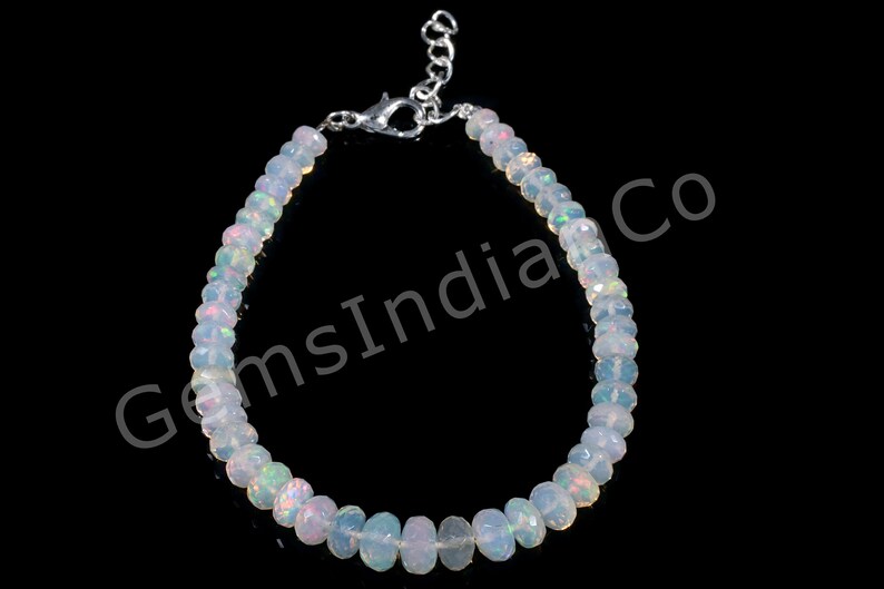 Bracelet Ethiopian Opal Faceted Rondelle Sterling Silver Ready To Wear Bracelet Welo Opal Jewelry October Birthstone Sku#GIC10132