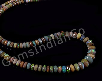 Genuine Ethiopian Opal Beaded Necklace - Welo Opal Rondelle Choker, October Birthstone Gift