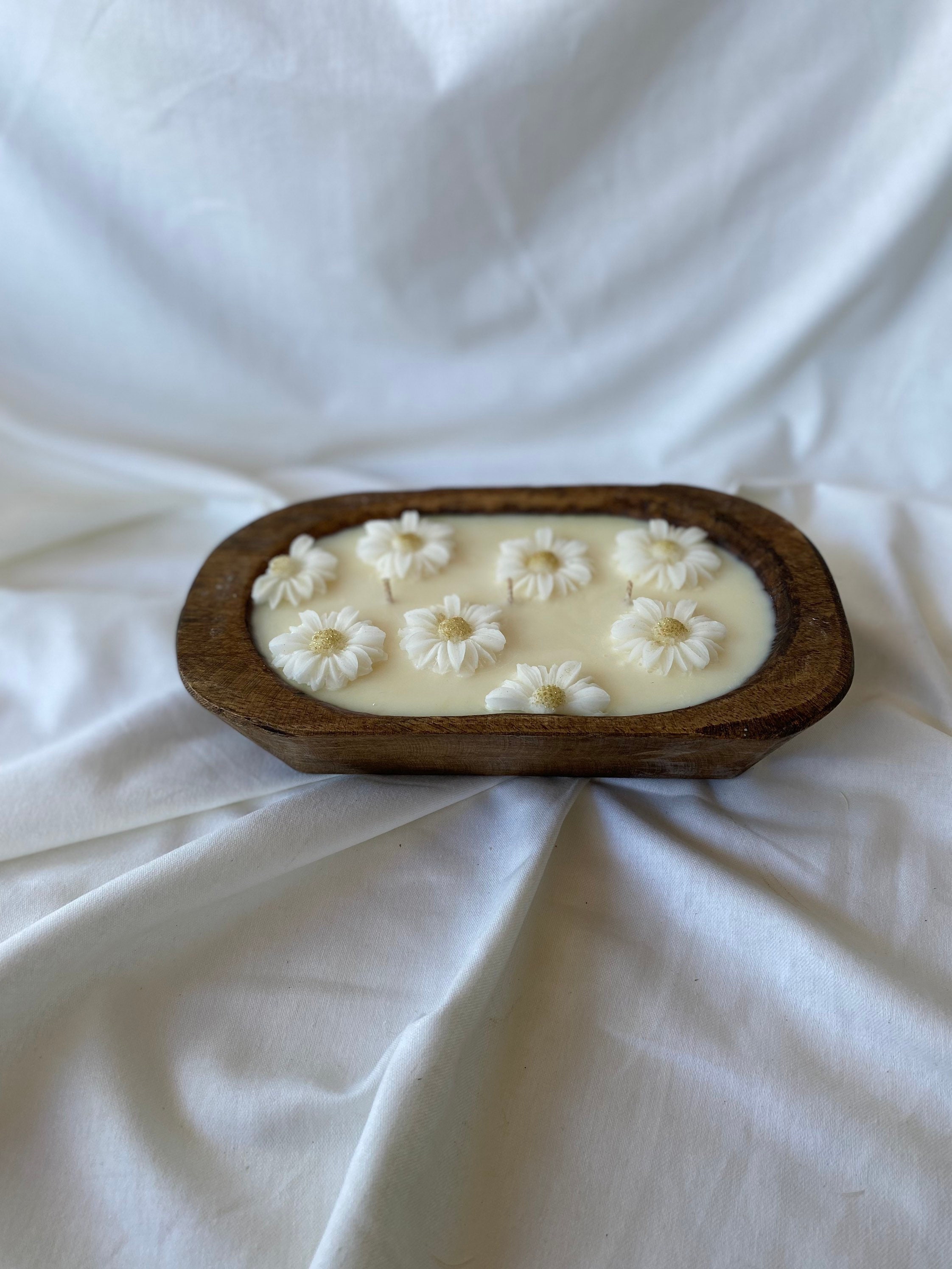 Daisy Candle Wood Bowl Candle Dough Bowl Candle Farmhouse Etsy