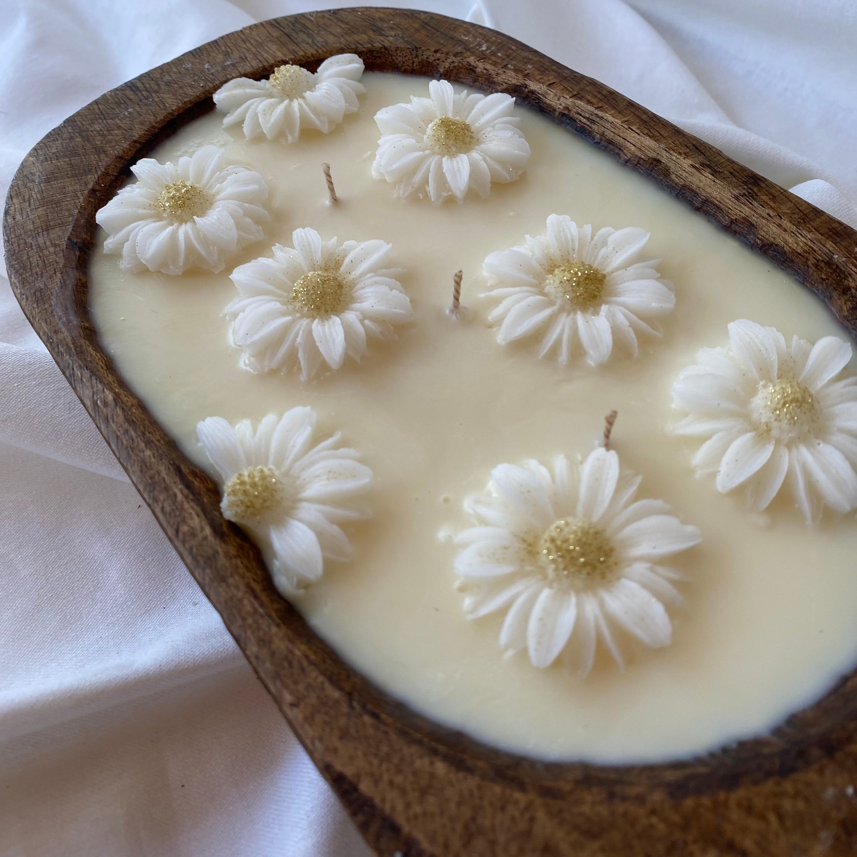 Daisy Candle Wood Bowl Candle Dough Bowl Candle Farmhouse Etsy