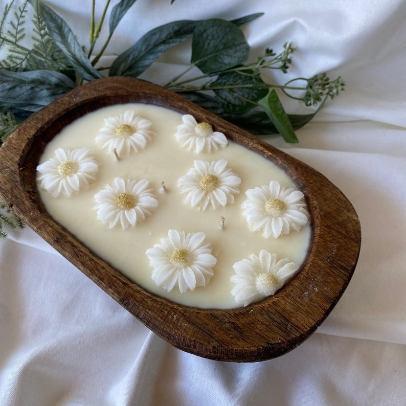 Daisy Candle Wood Bowl Candle Dough Bowl Candle Farmhouse Etsy