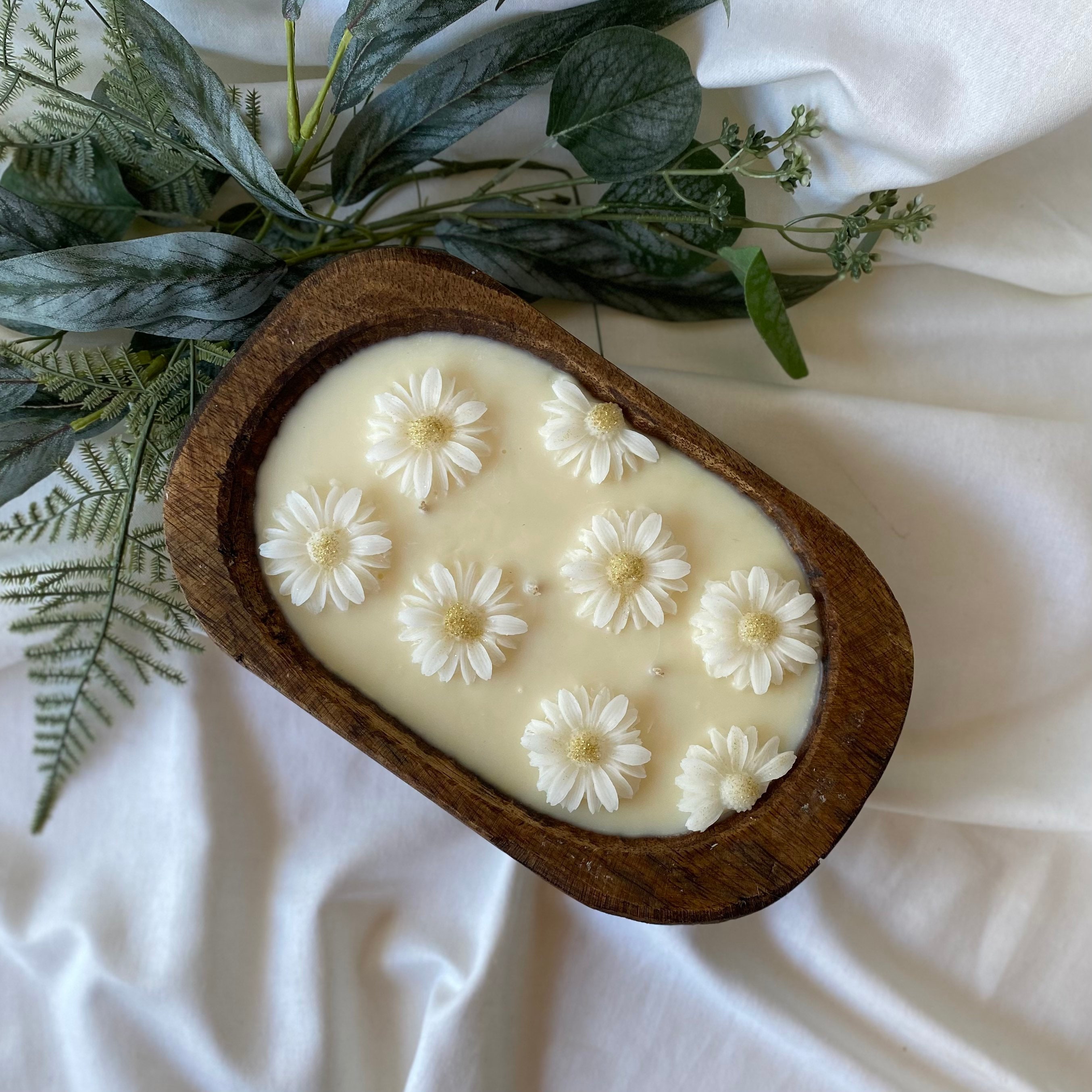 Daisy Candle Wood Bowl Candle Dough Bowl Candle Farmhouse Etsy