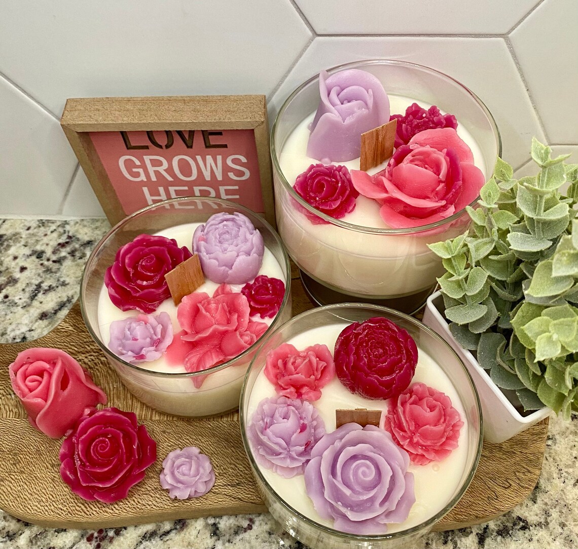 Floral Candle Botanical Candle Galentines Gift Modern Etsy