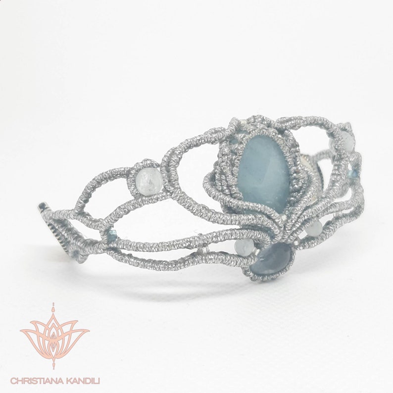 Aqua Rhythm Macrame Bracelet wt Aquamarine gemstone