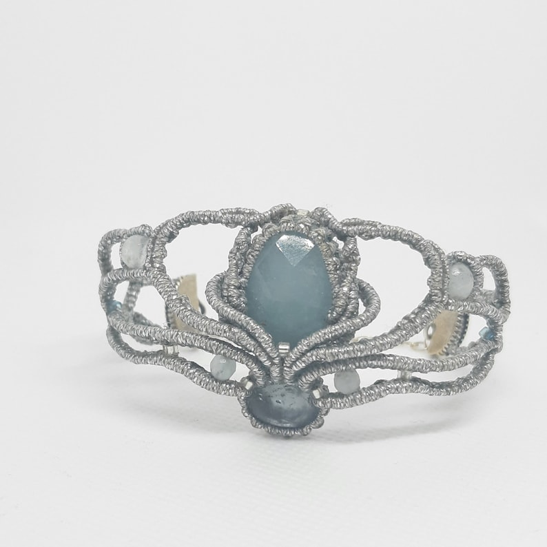 Aqua Rhythm Macrame Bracelet wt Aquamarine gemstone