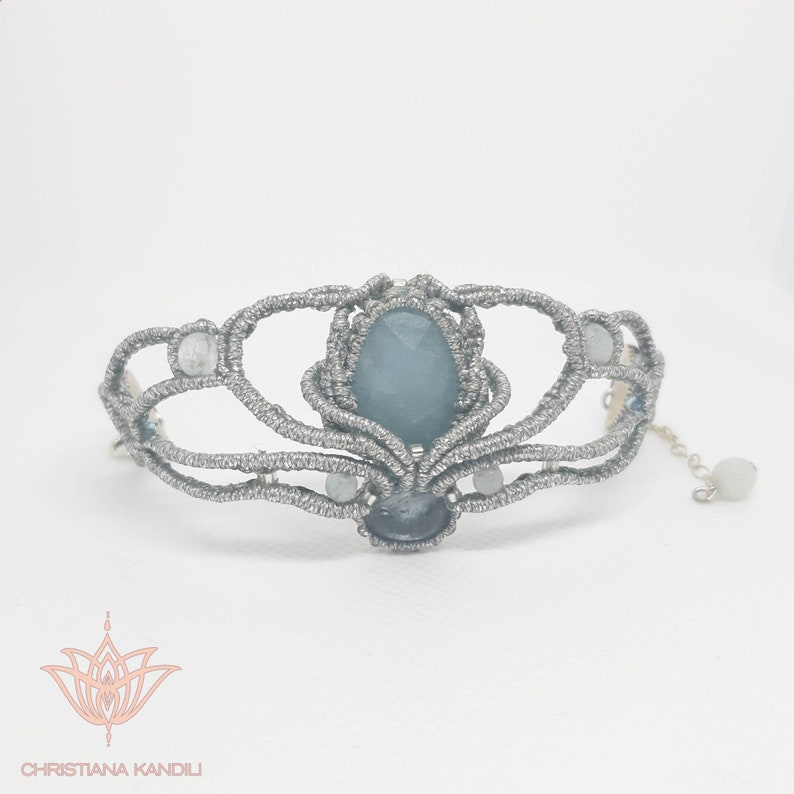 Aqua Rhythm Macrame Bracelet wt Aquamarine gemstone