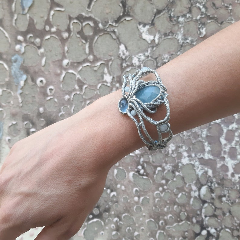 Aqua Rhythm Macrame Bracelet wt Aquamarine gemstone