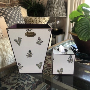 Cestino per la carta straccia e portafazzoletti di carta di Anna French Jouy, decorazione per il bagno. Regalo fatto a mano