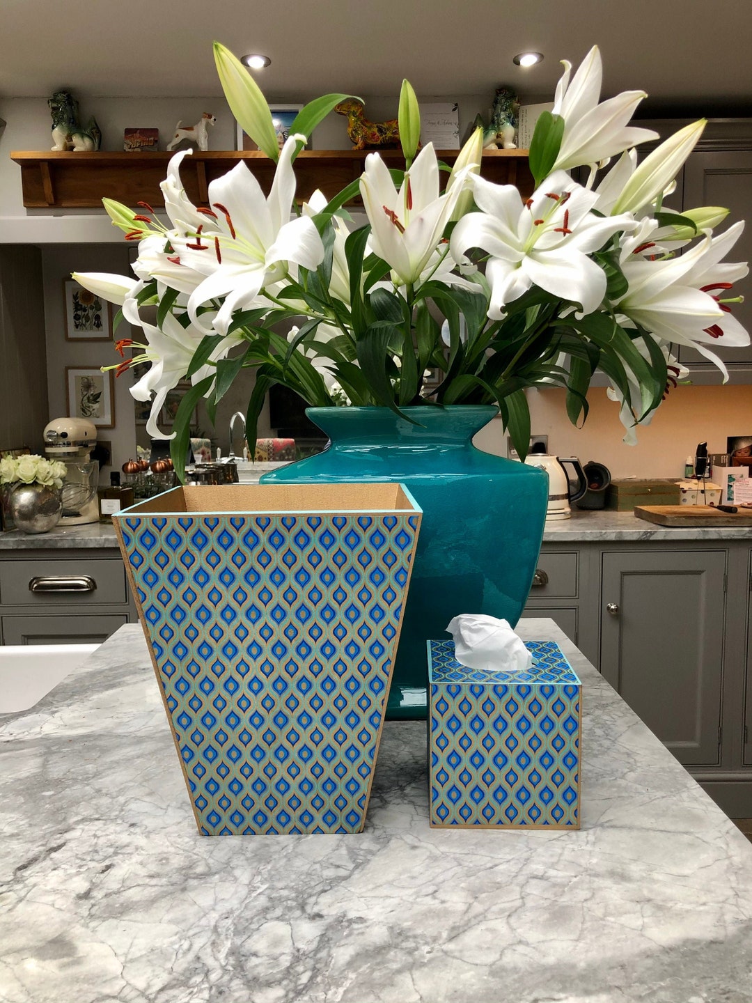 Vintage Maximalism Waste Paper Bin & Tissuebox Cover Basket, Bedroom ...