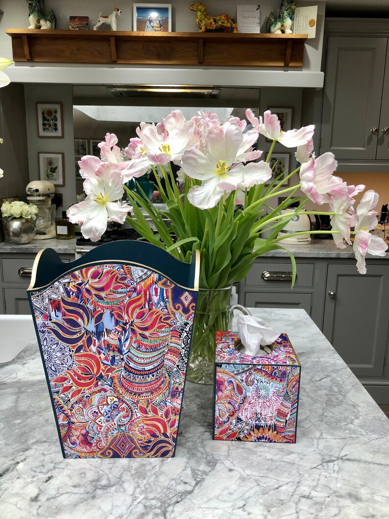 Jaipur Wastepaper bin & tissuebox cover basket bedroom bin Etsy