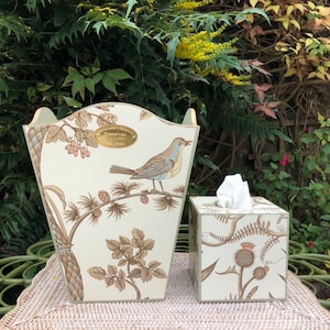Brunschwig and Fils 'Bird and Thistle' Cestino per la carta straccia e coperchio per scatola di fazzoletti. Pattumiera. Decorazione per camera da letto - personalizzabile