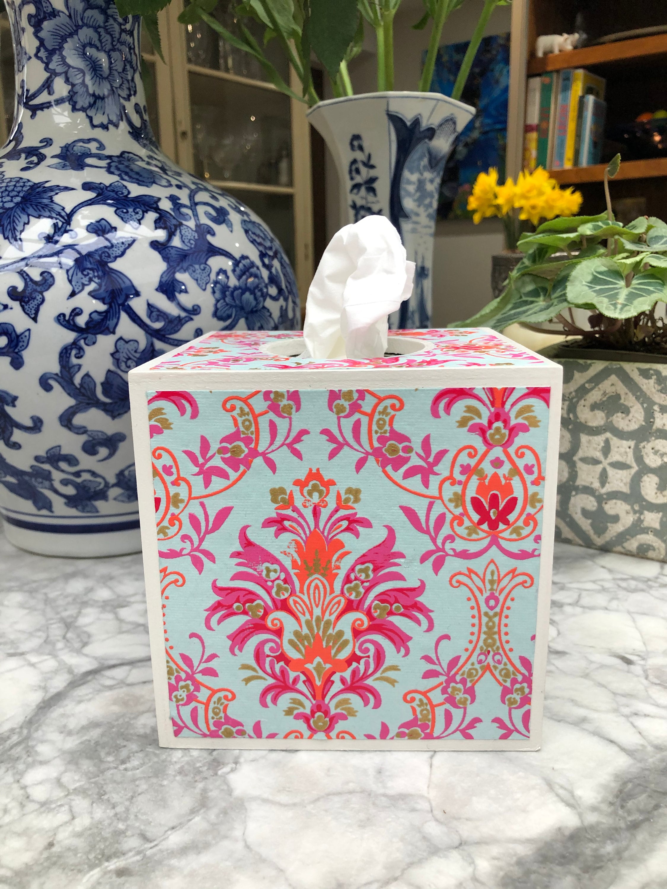 Handpainted with decoupage tissuebox & trinket tray Wastepaper bin Kate Trio Set Handpainted with decoupage tissuebox & trinket tray Wastepaper bin Kate Trio Set