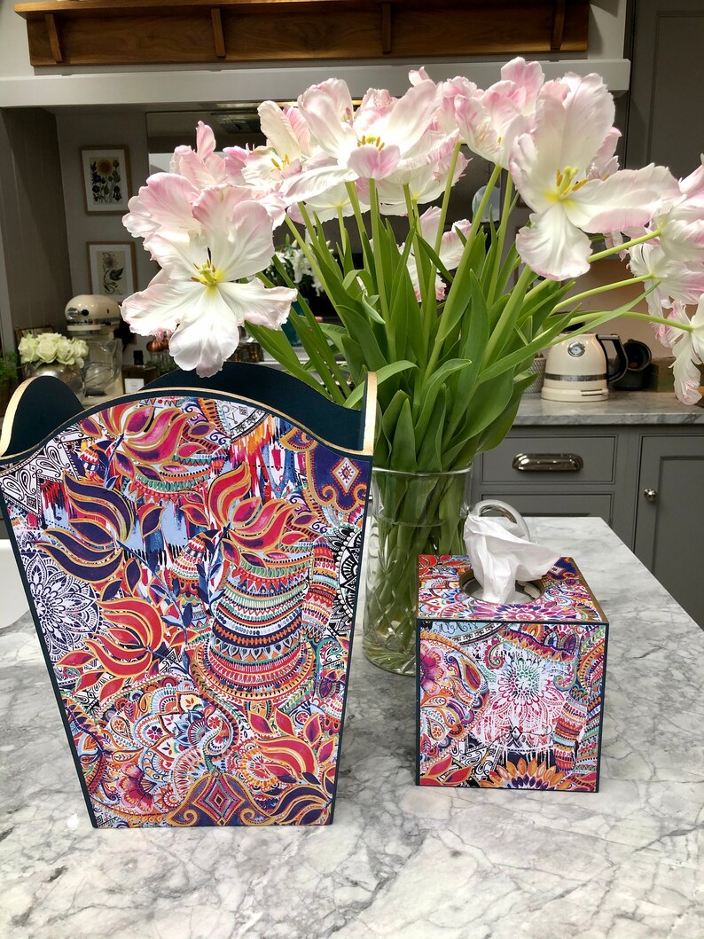 Jaipur Wastepaper Bin & Tissuebox Cover Basket Bedroom Bin Etsy UK